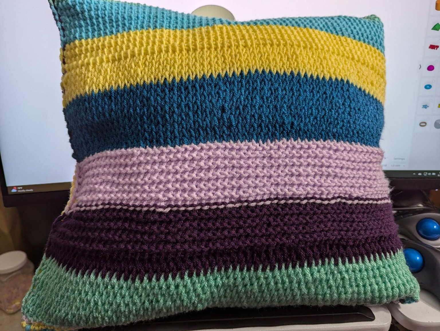 Tunisian Pillow w Leftover Yarn - image 2 - student project