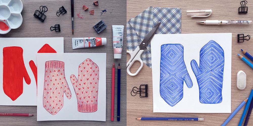 Painting Mittens in Pencil Crayon and Gouache - image 6 - student project