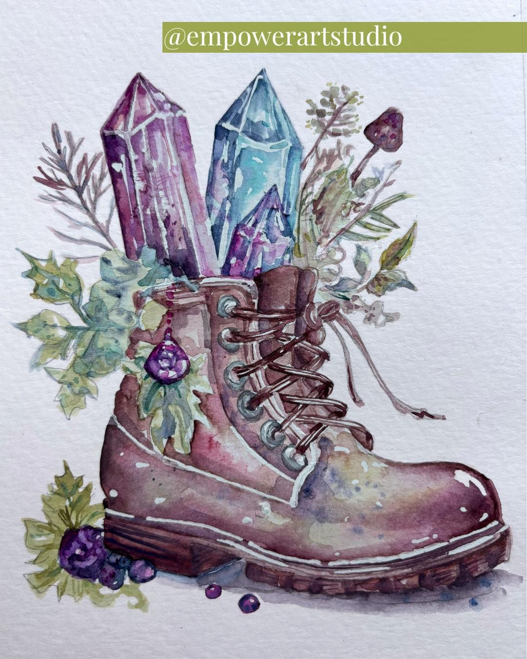 Gems & Boot: Watercolor on Cold Press Paper - image 1 - student project