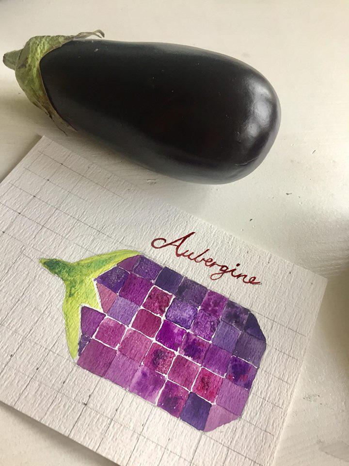 Patchwork eggplant with watercolors - image 1 - student project