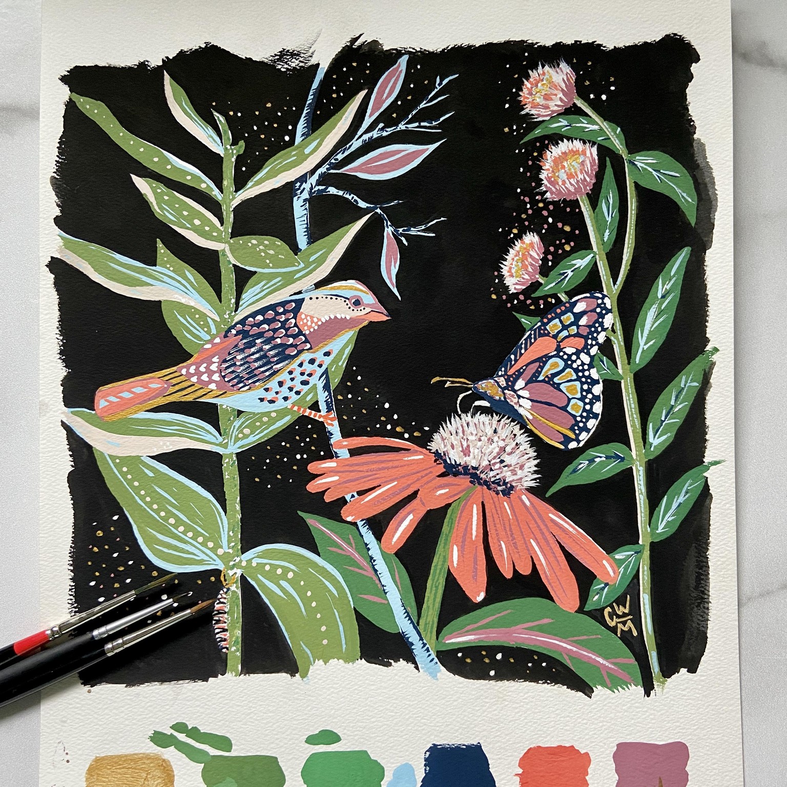 Bird with Coneflower + Butterfly - image 1 - student project