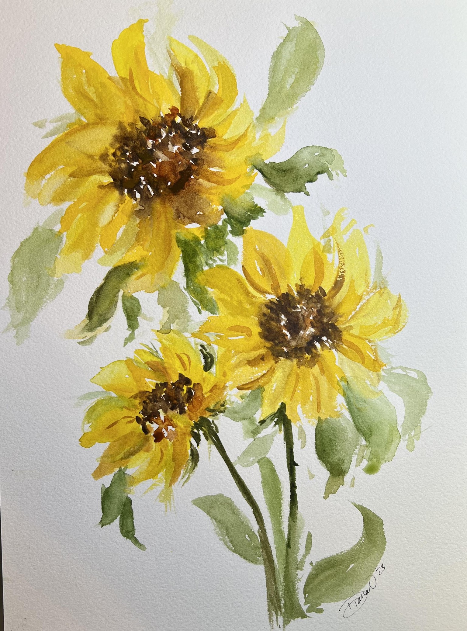 Sunflowers in watercolor - image 2 - student project