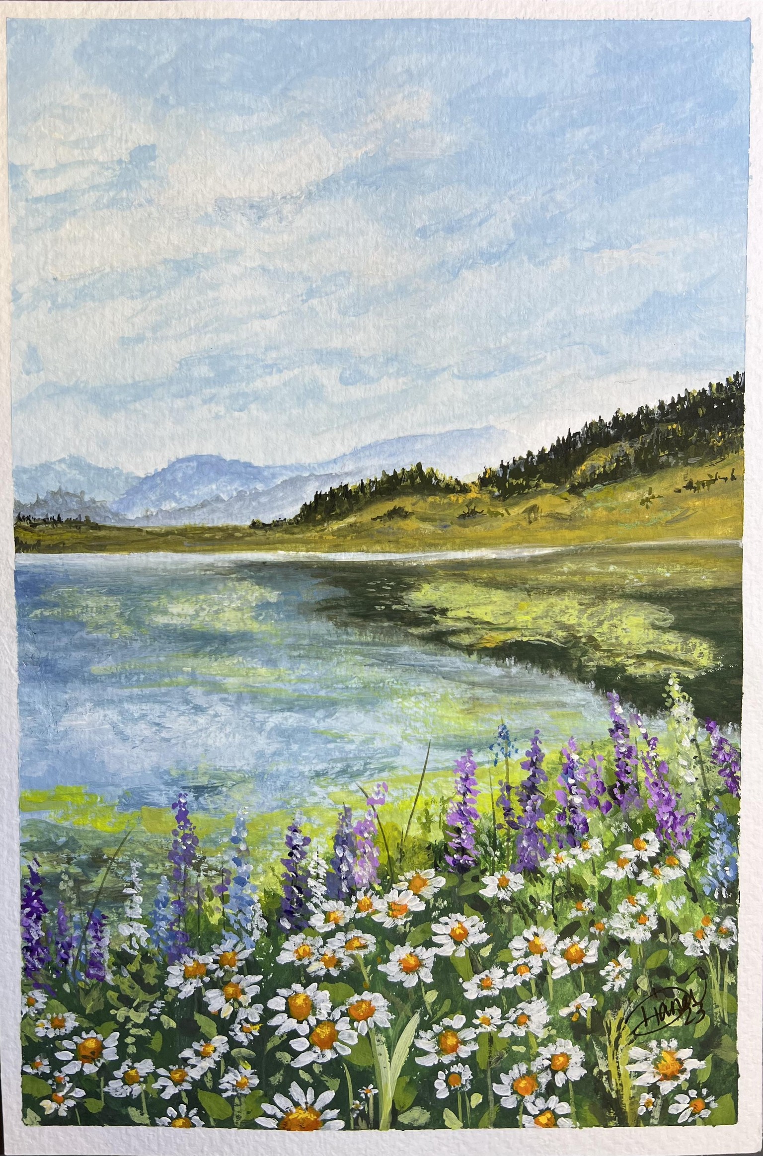 Gouache Landscape with Daisies - image 1 - student project