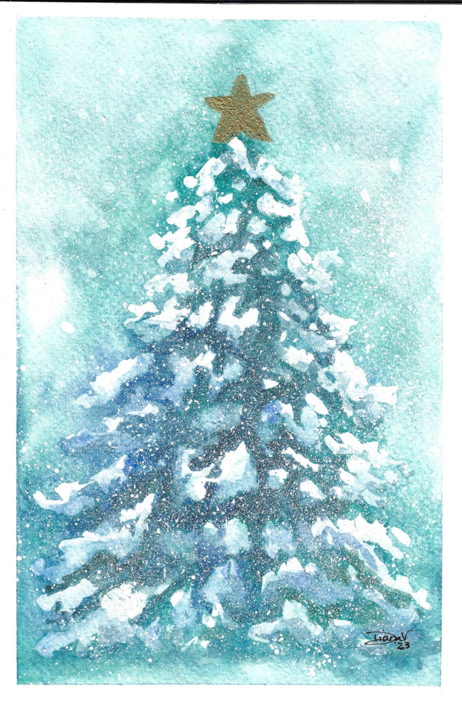 Snowy Watercolor Christmas Tree - image 1 - student project