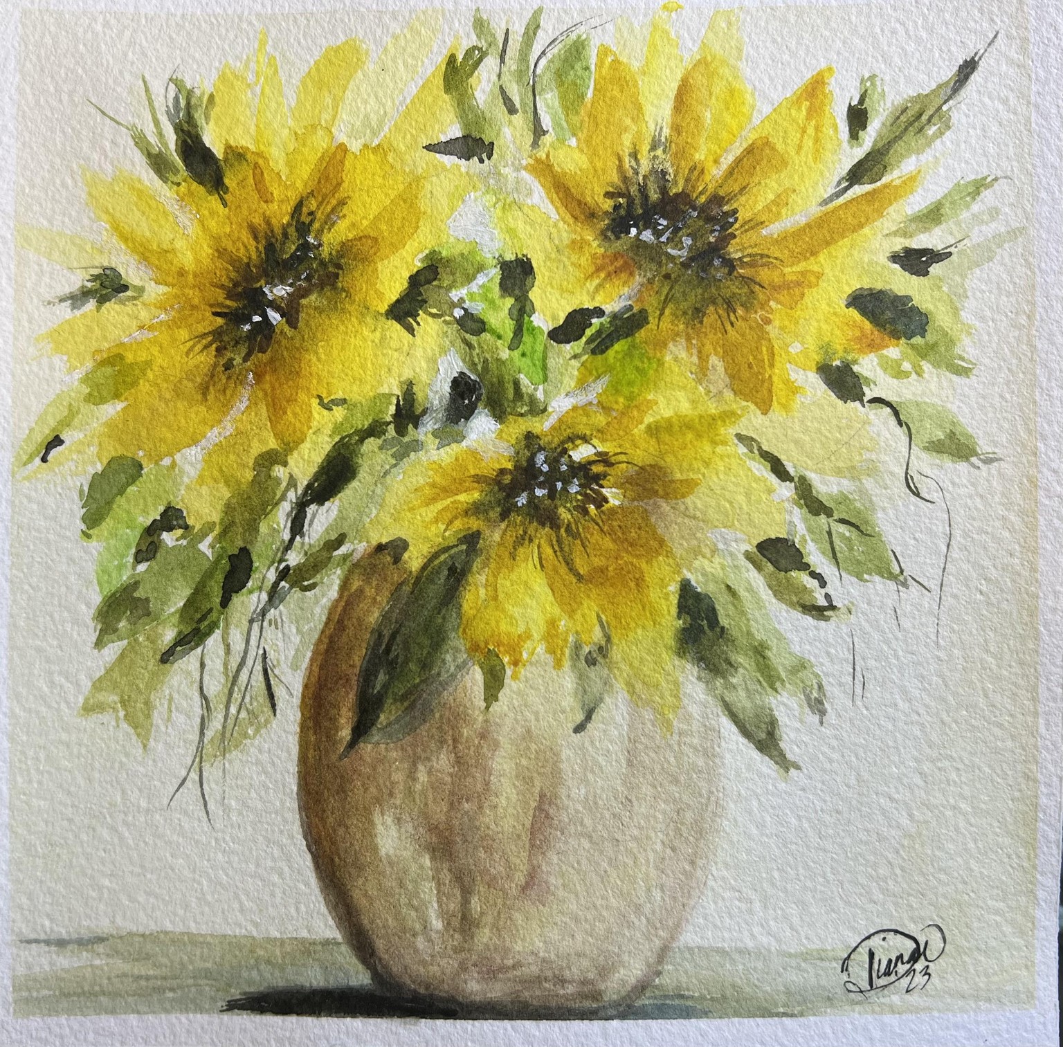 Daisies in Vase Watercolor - image 1 - student project