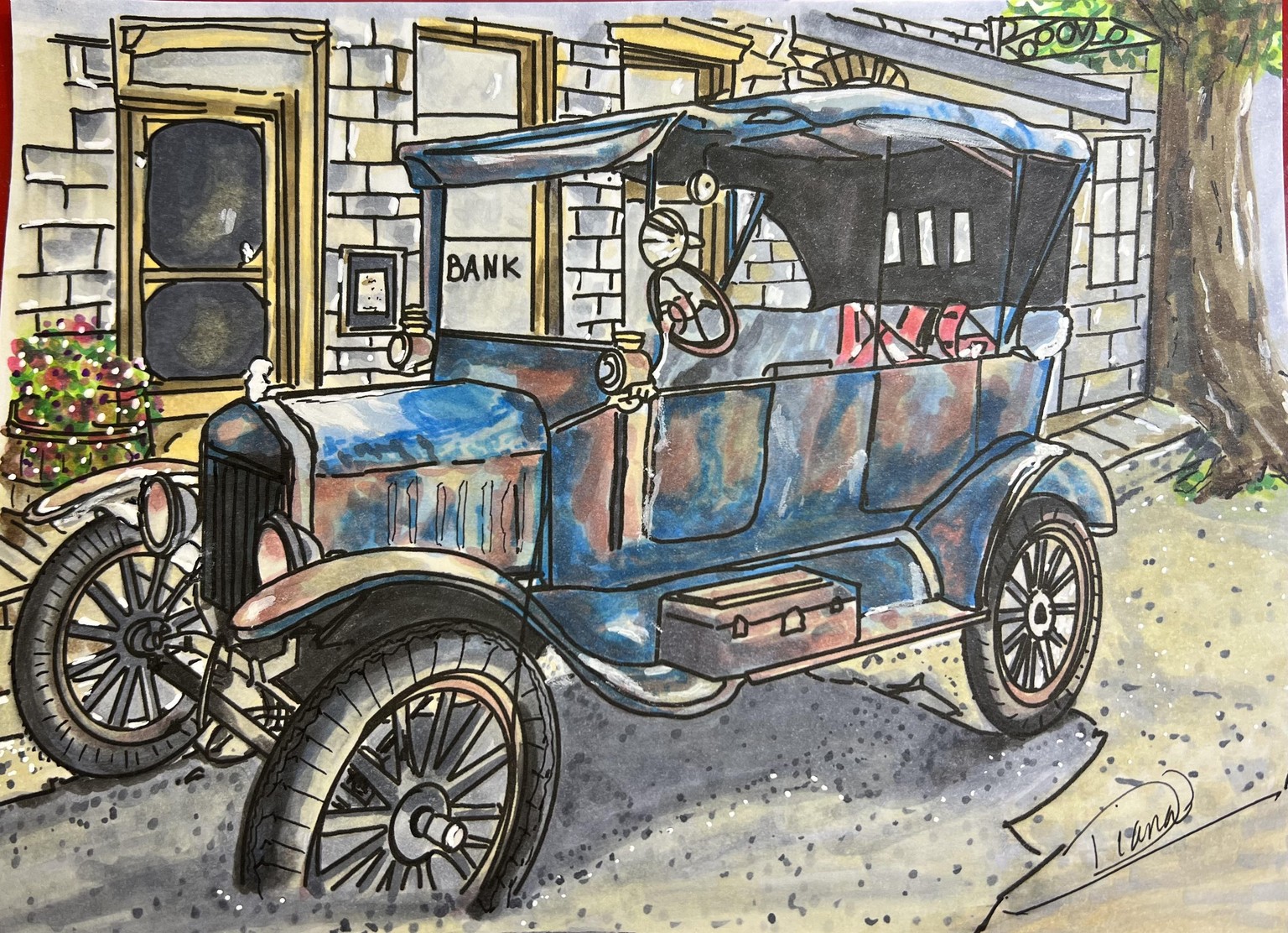 Vintage Car with Alcohol Markers - image 1 - student project