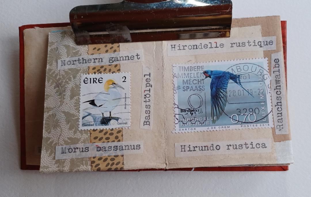 Mini folded book with collage paper and old stamps - image 7 - student project