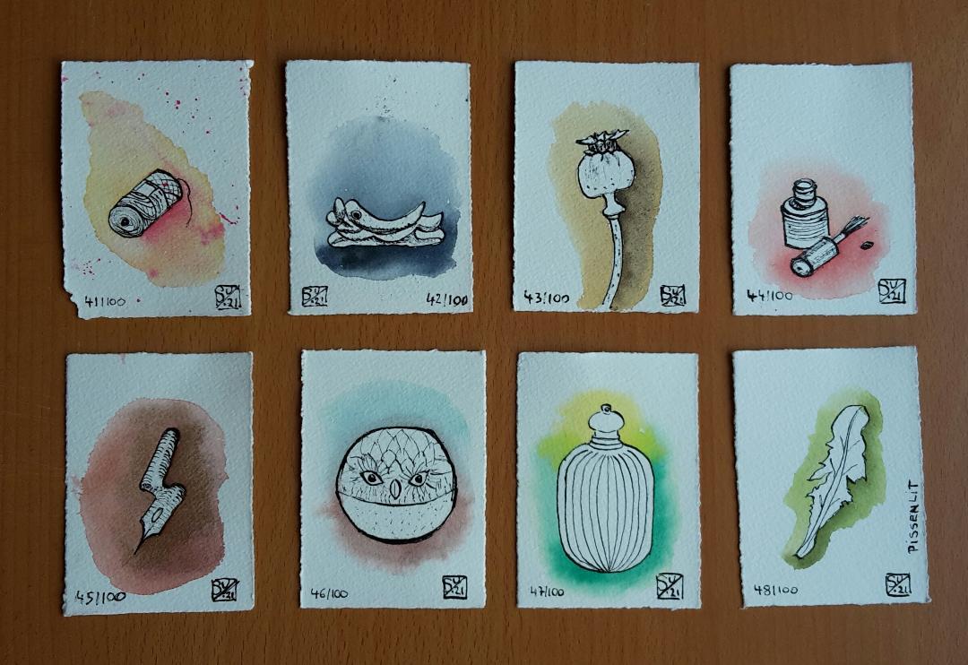100 watercolor splashes and pen and ink drawings - image 8 - student project