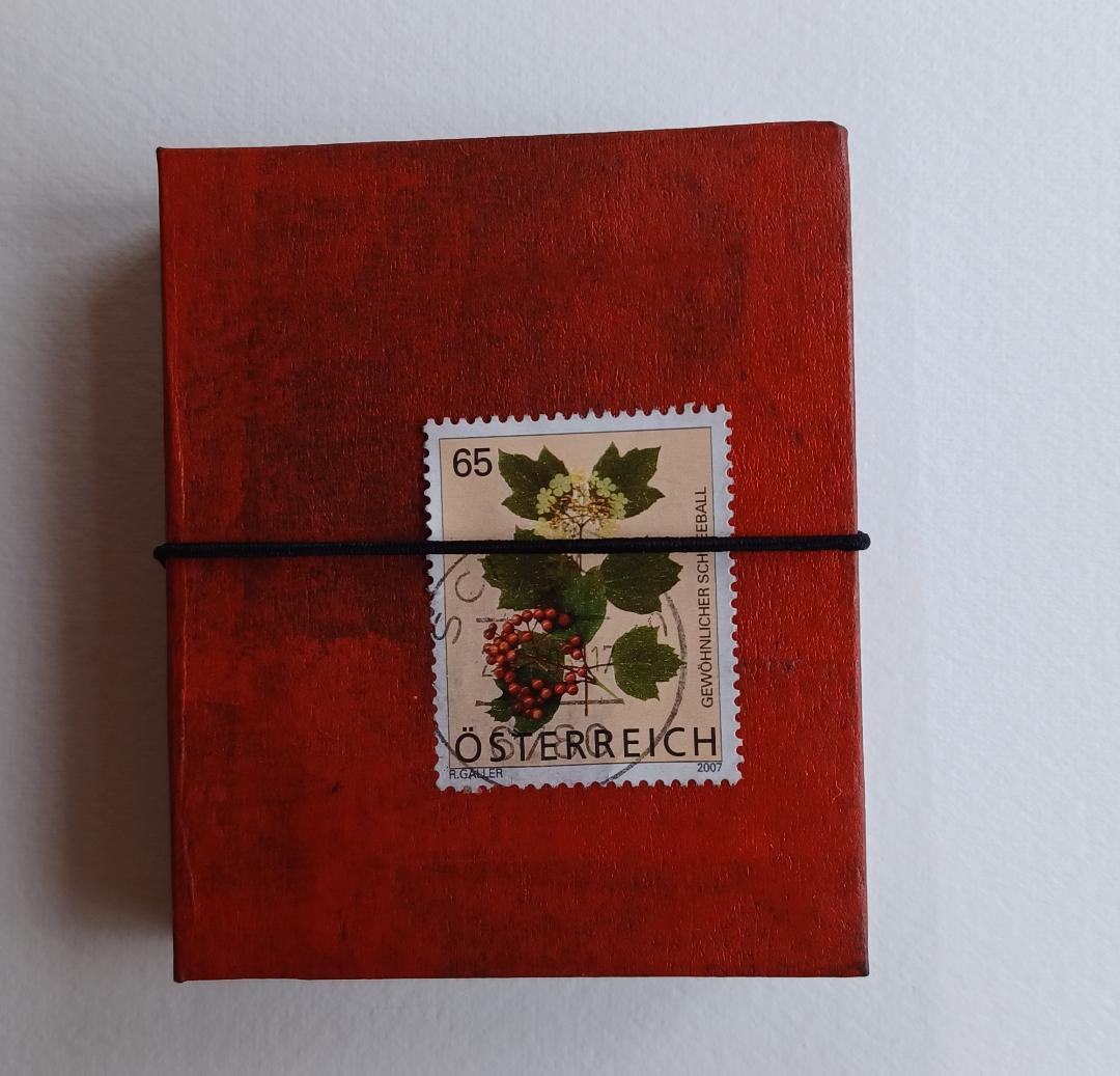 Mini folded book with collage paper and old stamps - image 4 - student project