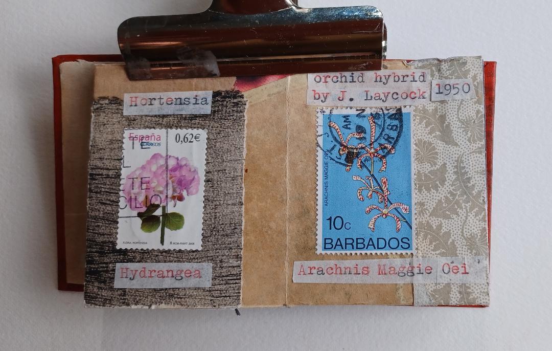 Mini folded book with collage paper and old stamps - image 5 - student project