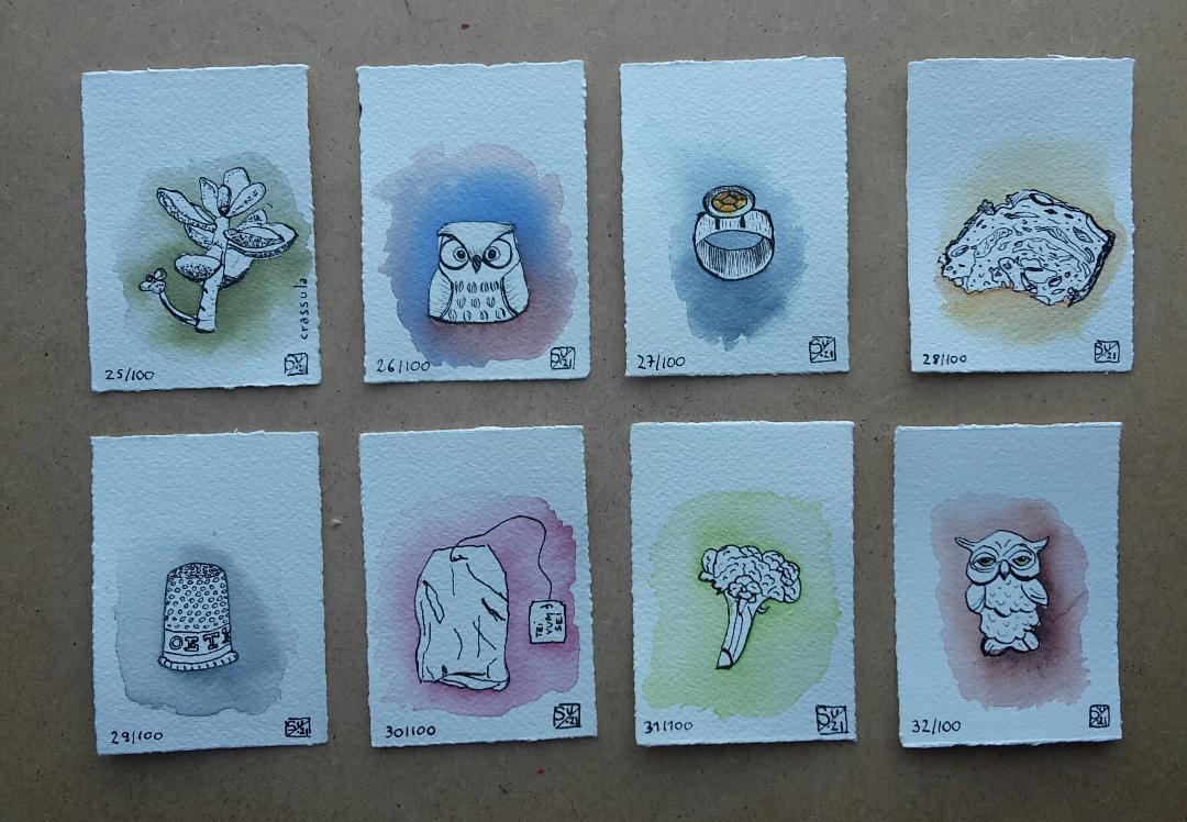 100 watercolor splashes and  pen and ink drawings - image 10 - student project
