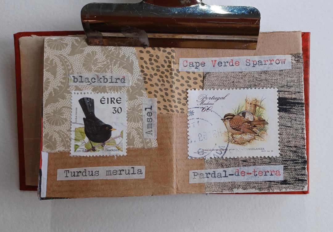 Mini folded book with collage paper and old stamps - image 6 - student project