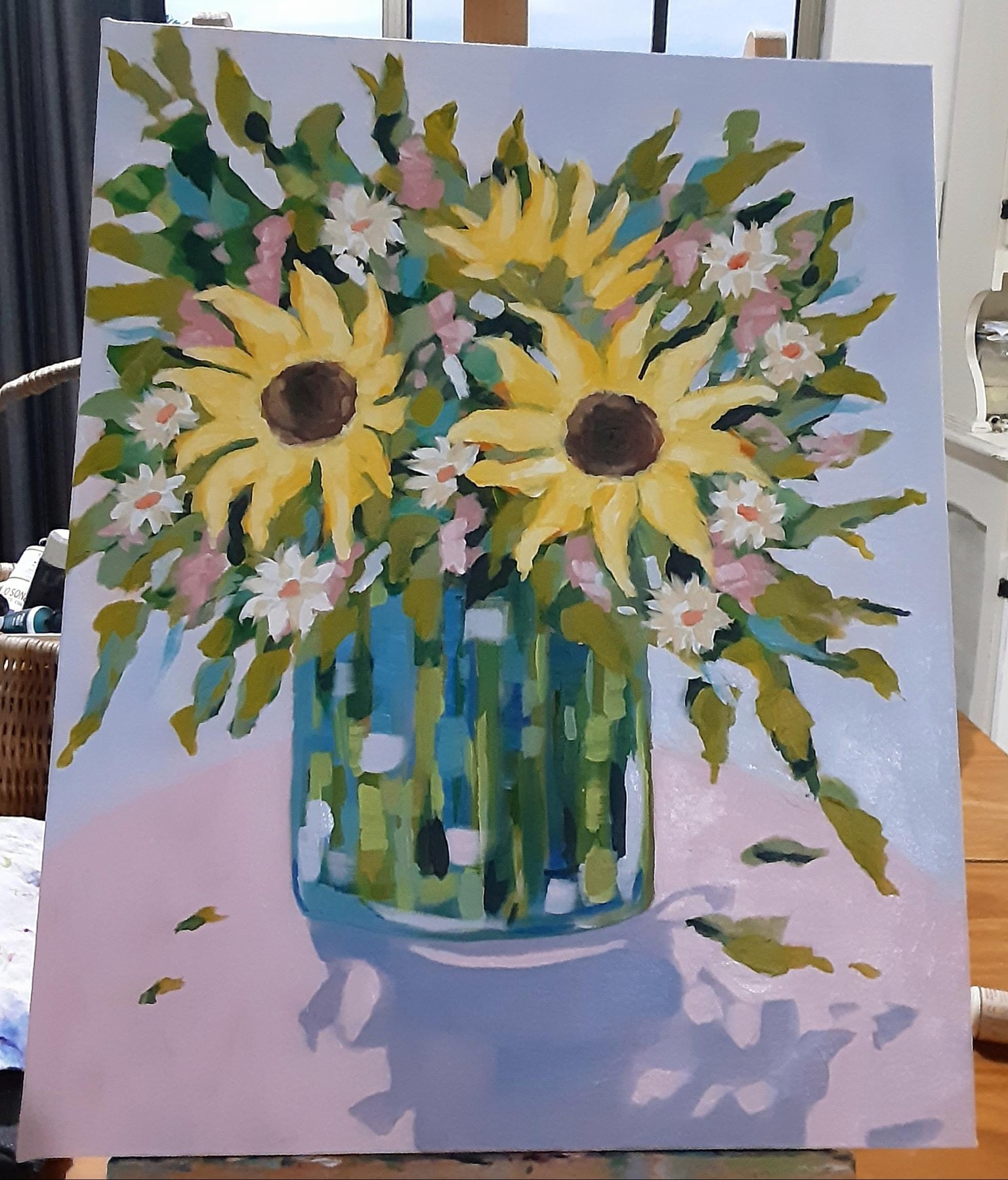 Sunflowers in blue vase - image 1 - student project
