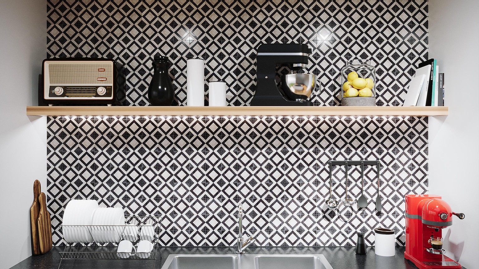 Modern kitchen interior render - image 2 - student project