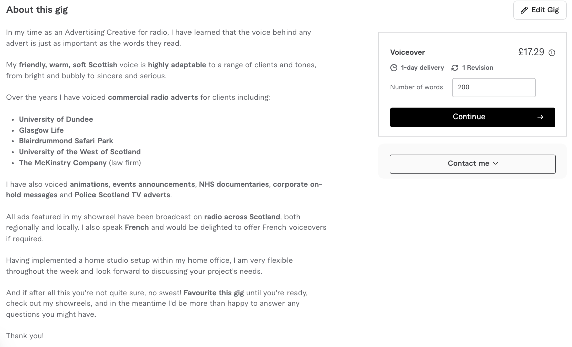 Liv Cowle Voiceover Fiverr Page - image 2 - student project