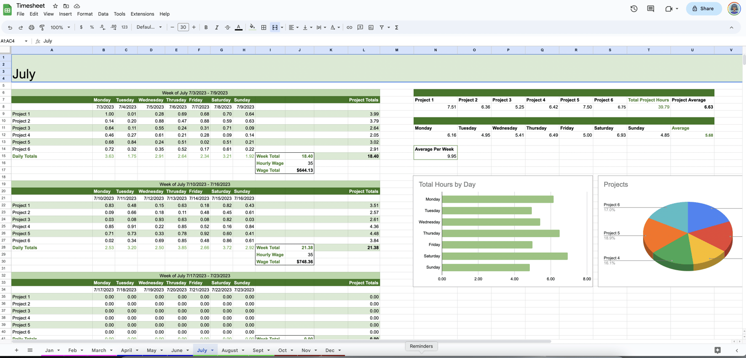Time Sheet for the Year - image 5 - student project