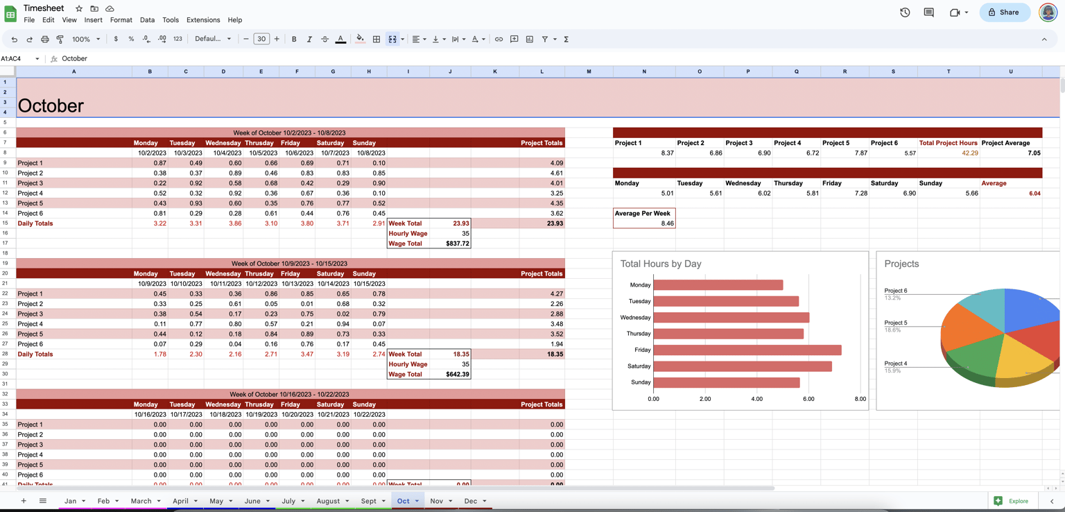 Time Sheet for the Year - image 6 - student project