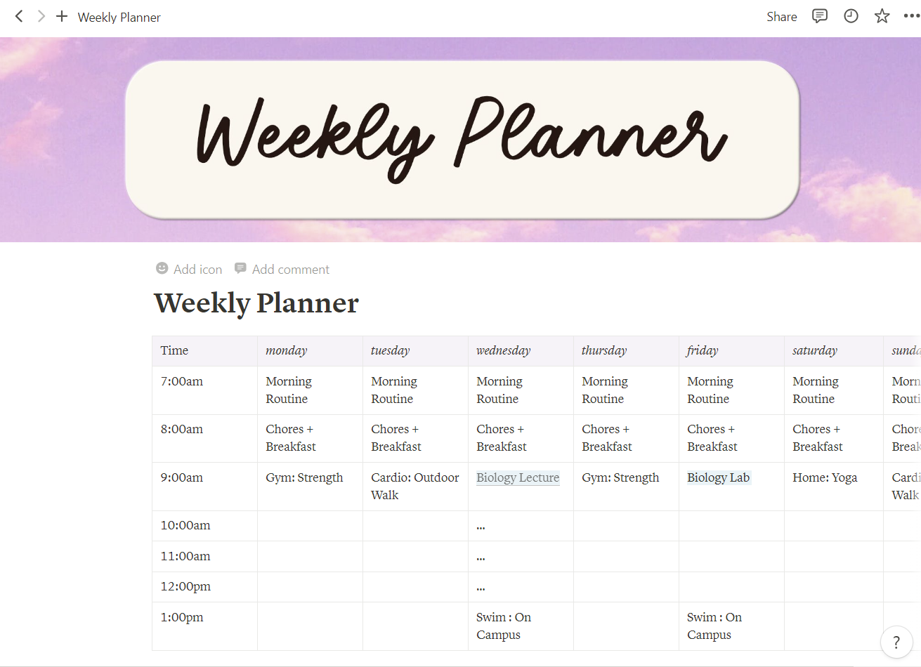 Did a weekly schedule! - image 1 - student project