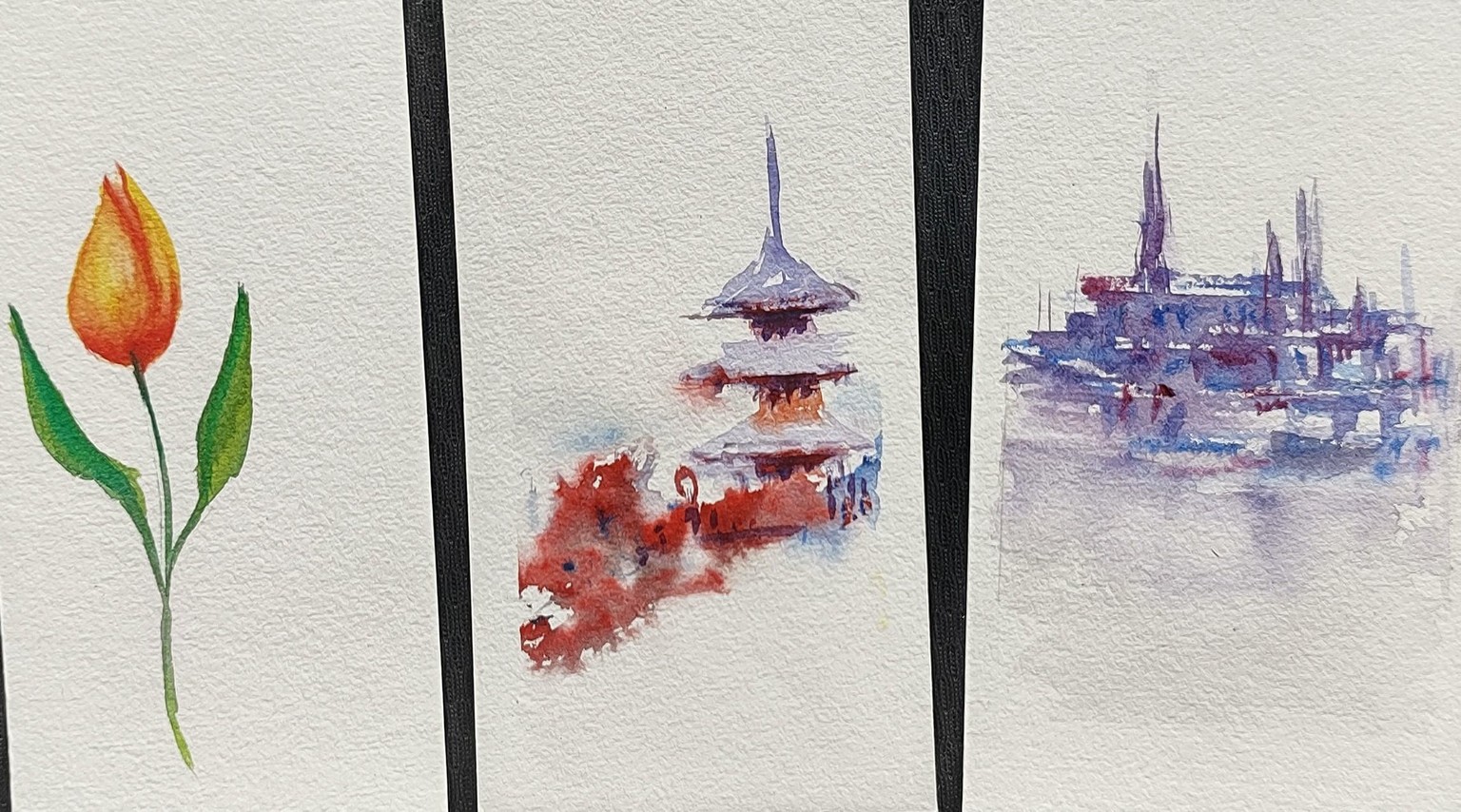 PracticinBrush work using a Dagger Brush-a watercolour class with Nadine Dudek - image 1 - student project