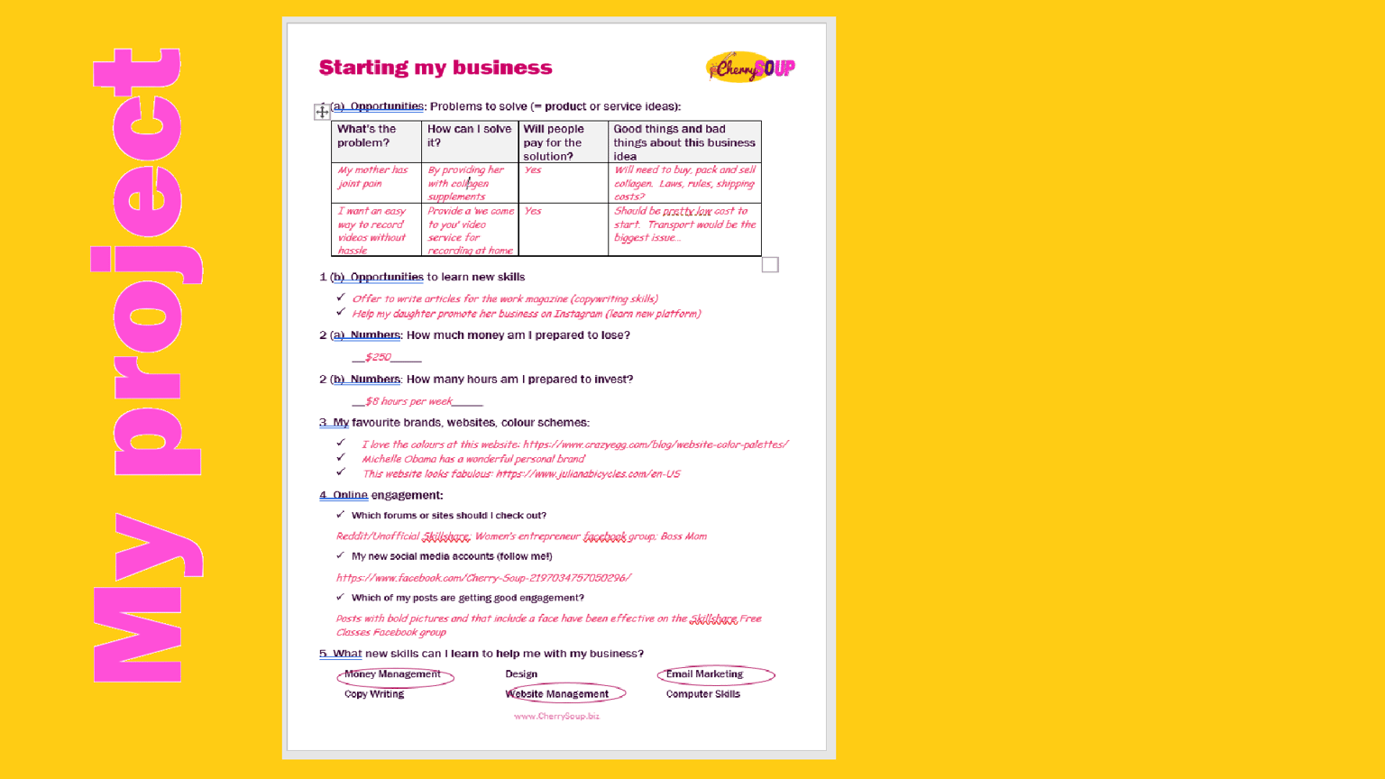 My completed worksheet: Starting my business - image 1 - student project