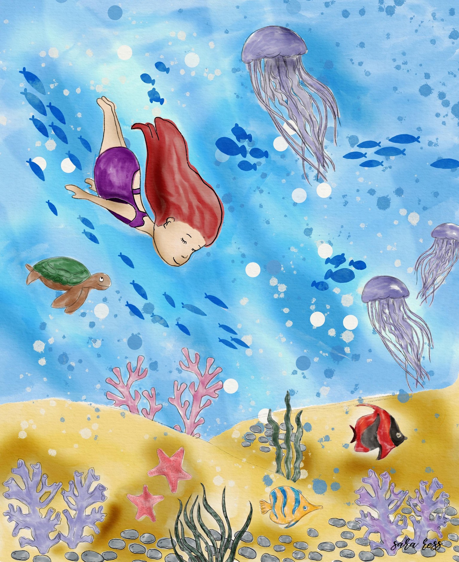 Watercolor Underwater World-Digital Painting  of Sea Creatures and Character in - image 1 - student project