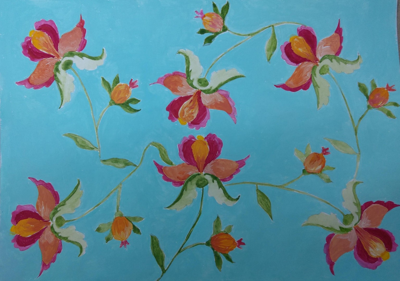 Botanical Illustration: Paint a Simple Indian Floral Pattern in Gouache - image 1 - student project
