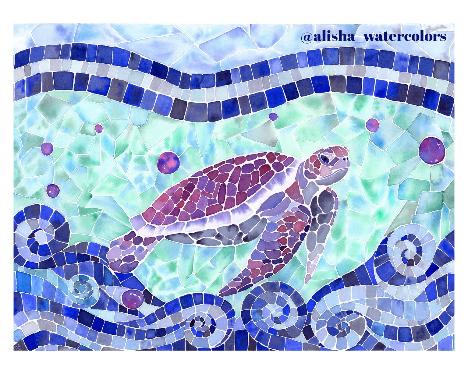 Sea Turtle Watercolor Mosaic - image 1 - student project