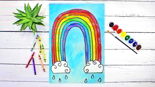 Art Lesson for Kids & Beginners: Drawing and Watercolor Painting Rainbow Swirly Clouds