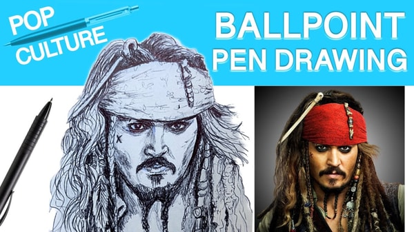 Ballpoint Pen Face Drawing : How to Draw Captain Jack Sparrow