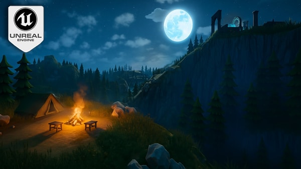 Unreal Engine 5 Stylized Night Environment: VFX Lighting, Foliage & Landscape Design