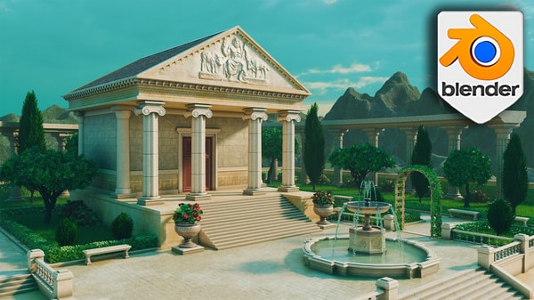 Stylized Blender 3D Environment: Greek Temple & Garden Workshop