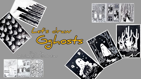 Inktober Ghosts: 12 Simple & Spooky Illustrations Drawing Ghosts