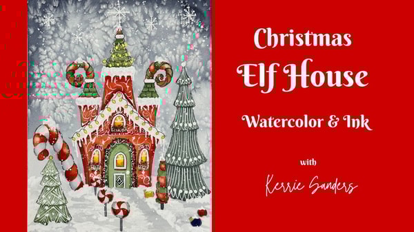 Christmas Elf House - Watercolor & Ink Whimsical Holiday Fun