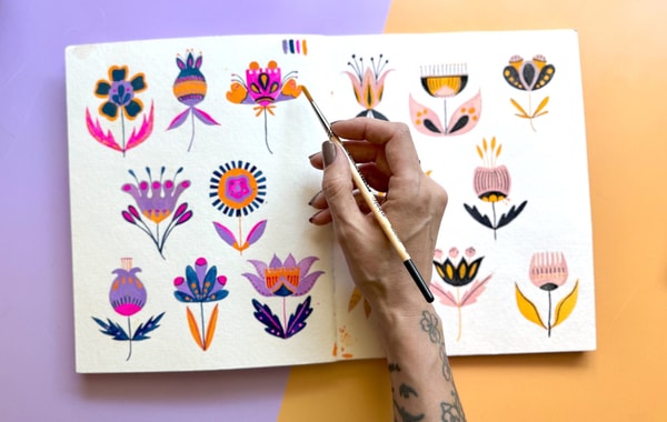 Modern Botanical Folk Art: Draw and Paint Whimsical Flowers and Leaves Using Gouache and Watercolor