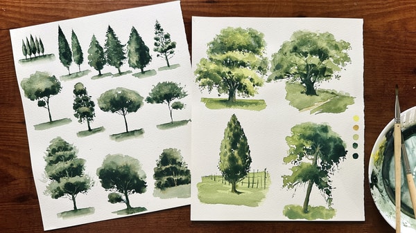 Painting trees with watercolor