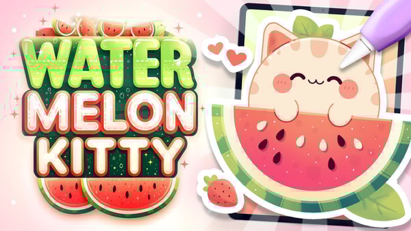 One in a Melon: Draw a Cute Watermelon Kitty in Procreate