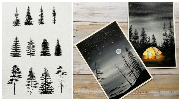 Learn How to Draw Pine Trees and How to incorporate them in your Watercolor Paintings