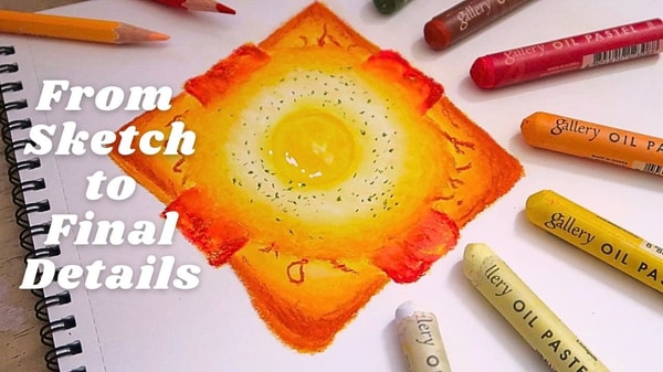 Step-by-Step Oil Pastel Food Illustration for Beginner: Egg Toast