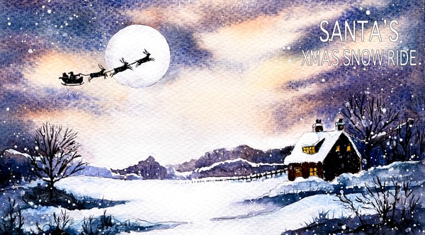 Watercolour Winter Landscape Painting: Santa's Xmas Snow Ride: for All Levels