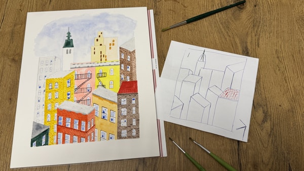 City scene paint with Gouache