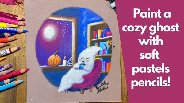 Illustrate a cozy Ghost in Soft Pastel Pencils