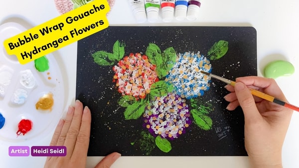 Flowers Painting: Gouache Hydrangea Bouquet Made Easy with Bubble Wrap Technique Beginners Friendly