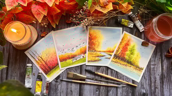 Whispers of Fall - A Watercolor Journey Through Four Landscapes