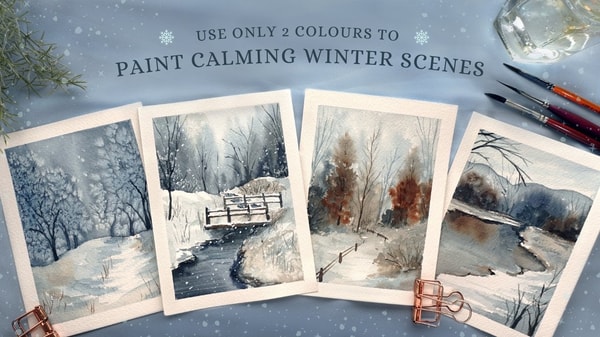 Learn to Paint Simple and Calming Winter Scenes with Only 2 Colours