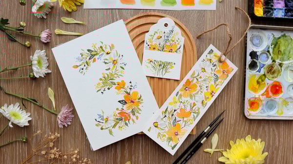 Elegant Watercolor Florals: Create Bookmarks, Monograms and Gift Tags