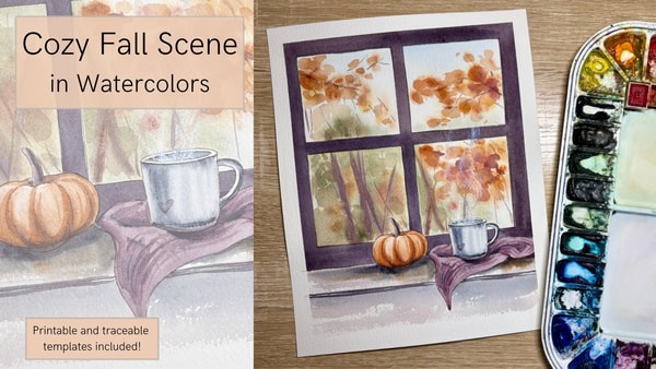 Cozy Fall Scene in Watercolors
