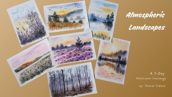 Atmospheric Landscapes: 7-Day Painting Challenge | Paint Mist, Meadow, Lakes, Reflection, Grass