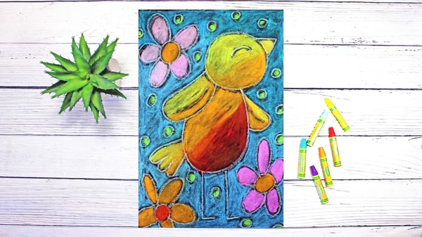 Art for Kids: How to Create a Bird and Flowers with Glue and Chalk Pastels