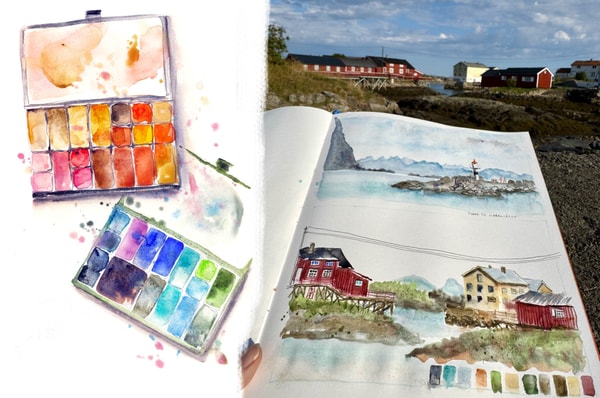 Sketching Norway: Travel Sketching Sea, Mountains and Houses with Mixed Media