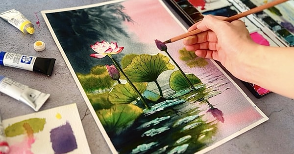 Master Depth and Focus in Watercolor Landscapes: Dreamy Lotus Lake